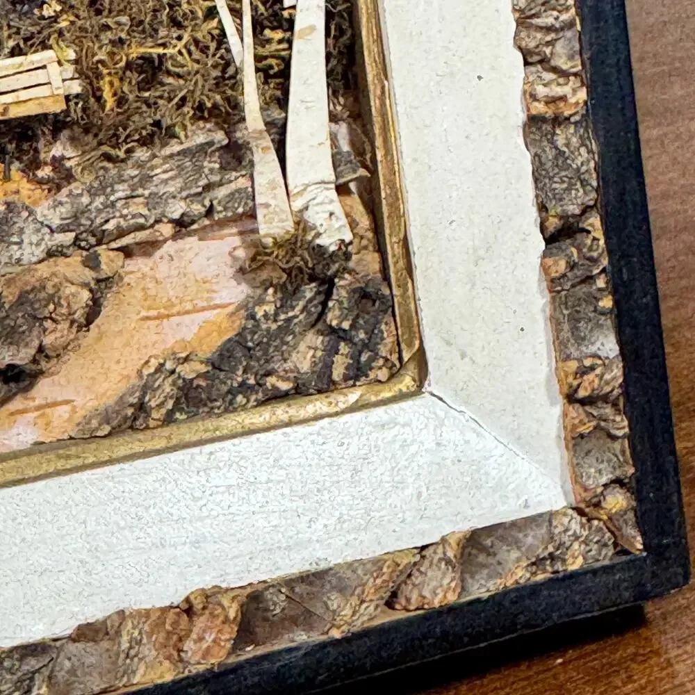 Vintage Japanese Bark Art Shadow Box Mountain Landscape 3D Wall Hanging Japan